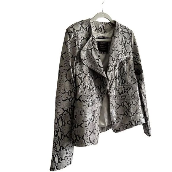 Lusso Leather womans grey snake print leather jacket size M - Picture 4 of 10